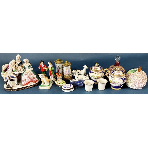 2087 - A collection of 19th century and other ceramic objects to include characters, pots, covers, small 18... 