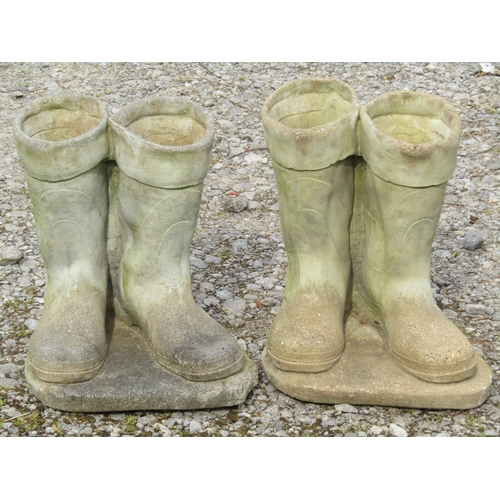 247 - Two novelty pairs of cast composition stone wellington boot planters 34 cm high