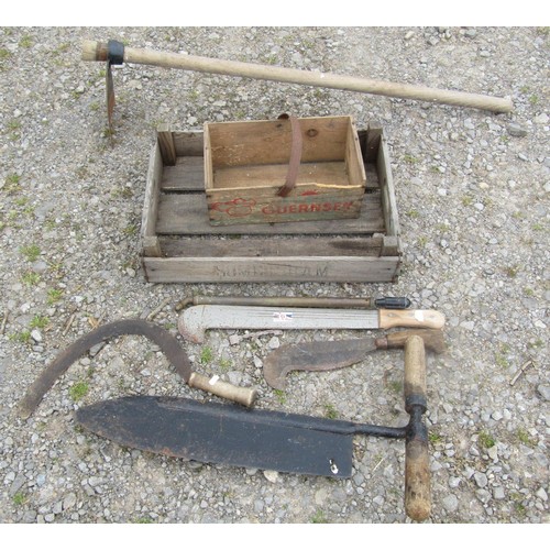 185 - A weathered traditional elm wheelbarrow with possibly later replaced wheel (af) together with a smal... 