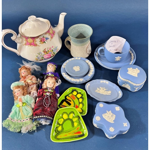 2115 - Small collection of Wedgwood Jasperware trinket dishes, two Poole dishes and a Royal Albert Lady Car... 