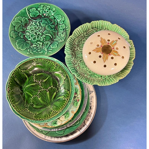 2119 - A collection of 19th century green leaf patterned dishes and further 19th century plates, and a WH G... 