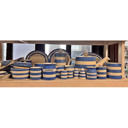 2128 - A collection of TG Green Cornish ware in the blue and white banded colourway comprising an outsized ... 