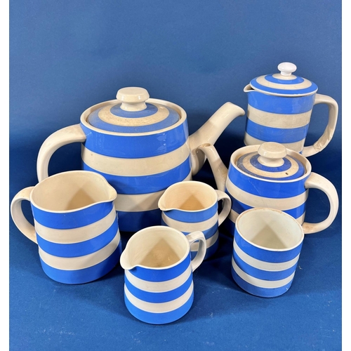 2128 - A collection of TG Green Cornish ware in the blue and white banded colourway comprising an outsized ... 