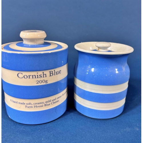 2128 - A collection of TG Green Cornish ware in the blue and white banded colourway comprising an outsized ... 