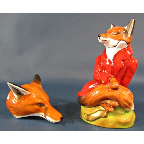 2093 - Four ceramics figures comprising Royal Stratford fox with red coat, limited edition (number rubbed),... 