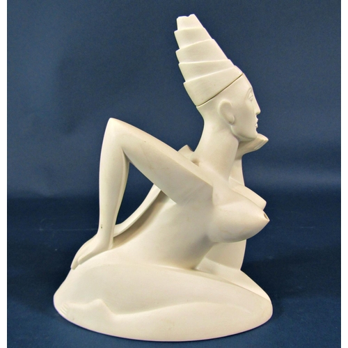 2094 - A white bisque teapot in the form of a kneeling nude lady in the deco style