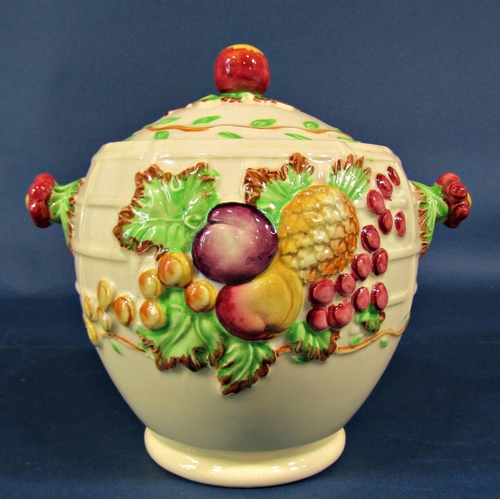 2105 - A Royal Staffordshire Pottery lidded biscuit jar decorated in relief with fruit, and a further lidde... 