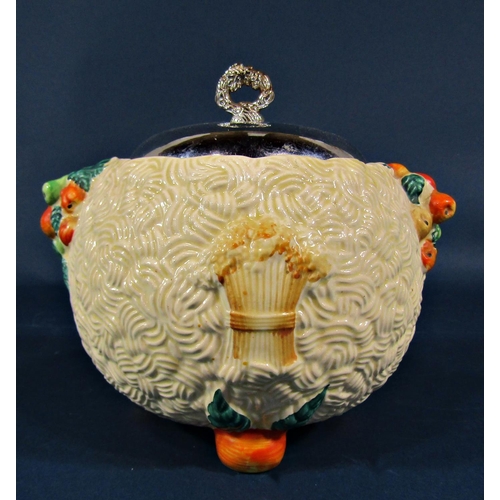 2105 - A Royal Staffordshire Pottery lidded biscuit jar decorated in relief with fruit, and a further lidde... 