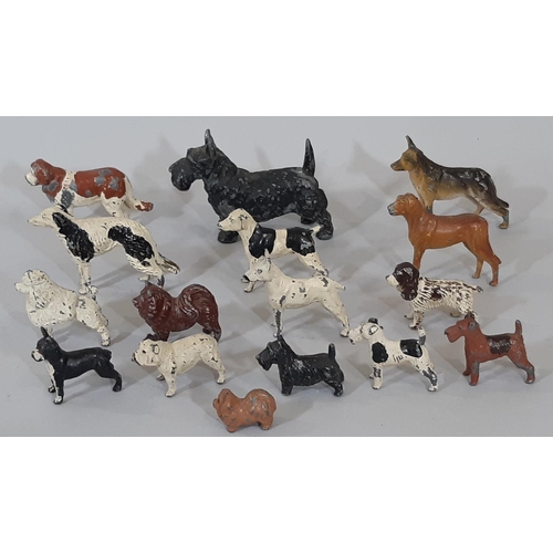 1310 - 16 vintage hollow cast lead painted dogs, made in England, playworn.