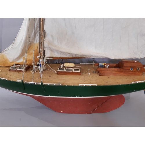 1311 - Large vintage pond yacht with full rigging, simulated plank deck, detailed finish, hull length 120cm
