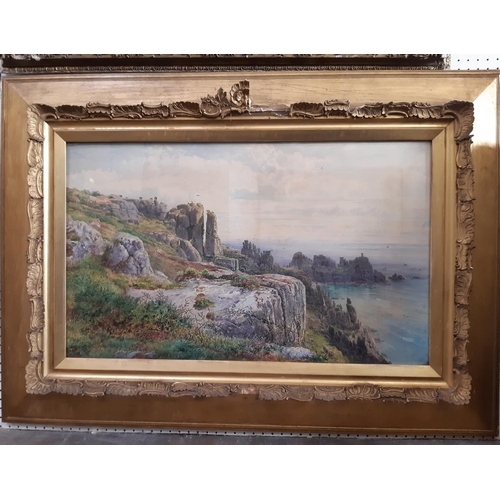 1034 - George Wolfe (1834-1890) - 'Coast at Logan Rock, Cornwall',  watercolour on paper, signed lower left... 