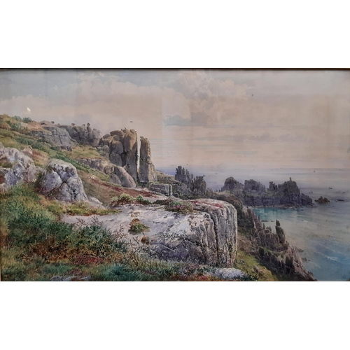 1034 - George Wolfe (1834-1890) - 'Coast at Logan Rock, Cornwall',  watercolour on paper, signed lower left... 
