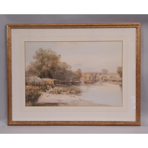 1038 - John Varley Jnr. (1850-1933) - Boats by A Bridge, watercolour on paper, signed lower left, 35 x 52 c... 