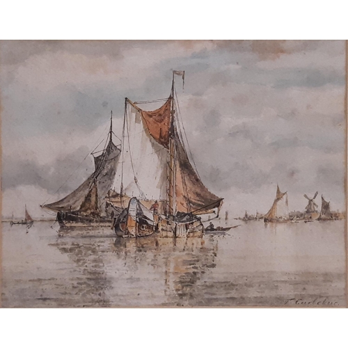 1039 - Francois Carlebur of Dordrecht (1821-1893) - Dutch Water Scene with Boats, signed lower right, artis... 