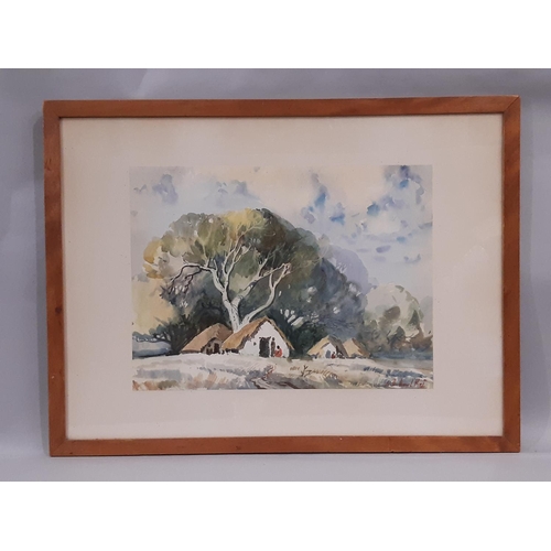 1044 - G. D. Paulraj (Indian, 1914-1989) - Village Scene, watercolour on paper, signed lower right, label a... 