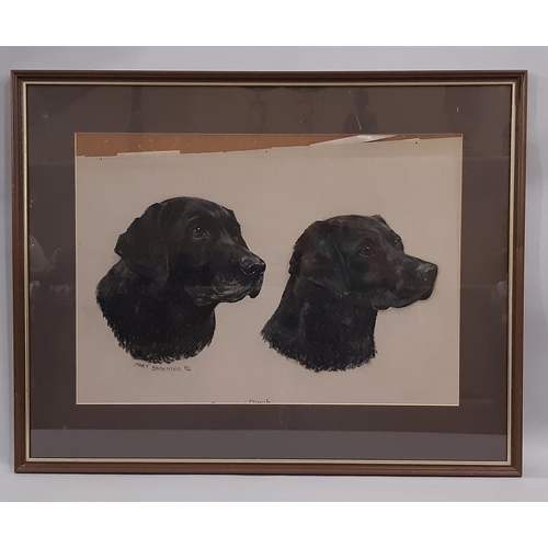 1058 - Mary Browning (20th Century) - Two Black Labradors (titled below - hidden behind mounting), pastel o... 