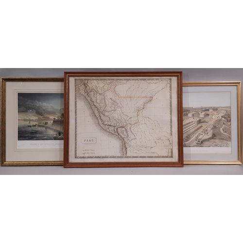 1061 - Three Framed Prints to Include: Sidney Hall - Map of 'Peru', engraving, published by Longman, Rees, ... 