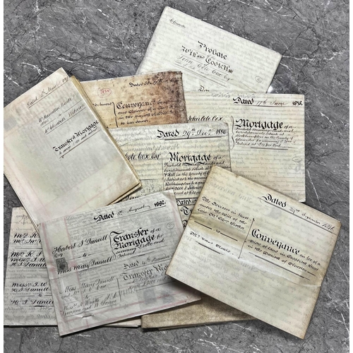 1266 - A collection of ten 19th century parchment deeds mainly referring to mortgages dating between 1822 a... 