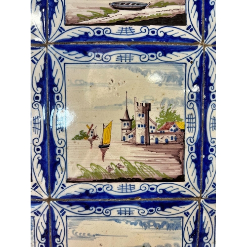 2084 - A panel of fifteen 19th century polychrome tiles (probably Dutch) with character , landscape and mar... 