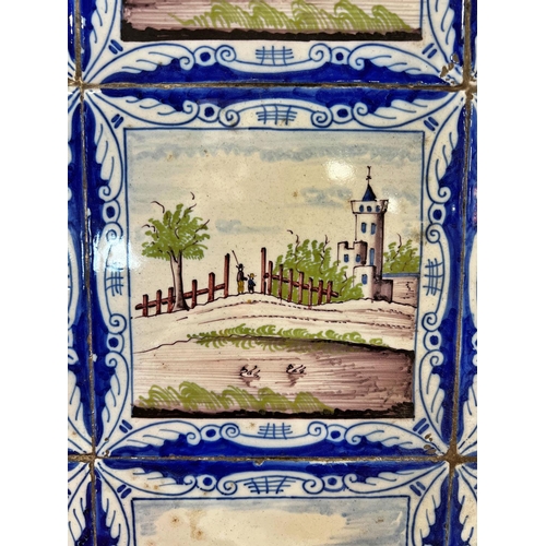 2084 - A panel of fifteen 19th century polychrome tiles (probably Dutch) with character , landscape and mar... 