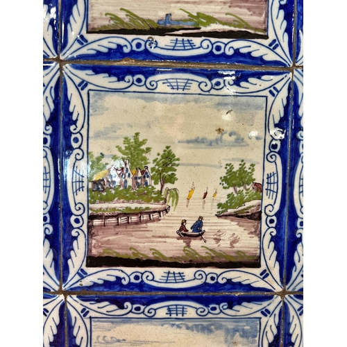 2084 - A panel of fifteen 19th century polychrome tiles (probably Dutch) with character , landscape and mar... 