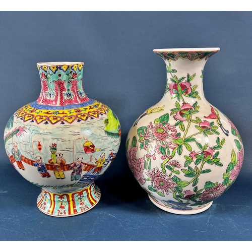 2085A - Two 20th Century Chinese Porcelain Vases, decorated in polychrome enamel, both bearing stamped marks... 