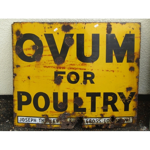 561 - An old rectangular enamel sign advertising Ovum for poultry 81 cm x 68 cm (af)