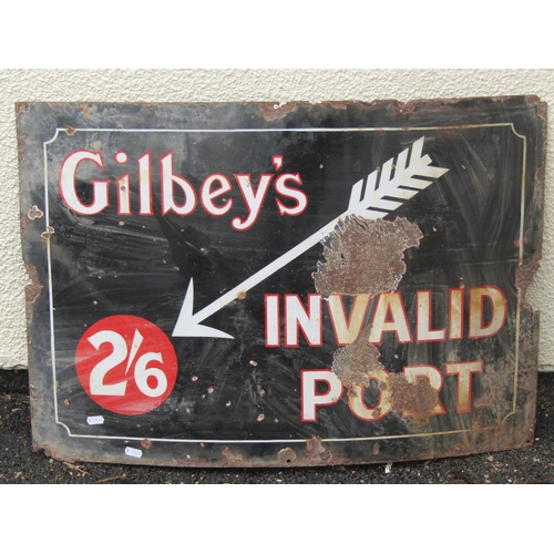 562 - An old rectangular enamel sign advertising Gilbey's Invalid Port 76 cm x 53 cm