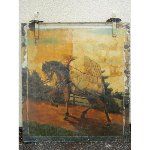 563 - An old hand painted metal double sided exterior inn sign probably named The Pack Horse the main pane... 