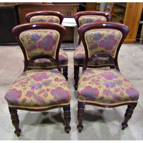 3085 - Set of four Victorian mahogany balloon back dining chairs with floral pattern upholstered seats and ... 