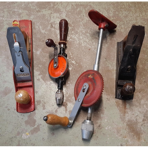 3067 - A good collection of workshop tools including G clamp, spanners, ring spanners, plane, mole grips, e... 