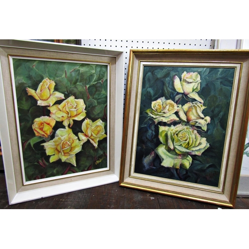 1014 - Doreen Wade - Two oil paintings of flowers titled 'Peace' and one other, both signed lower right and... 