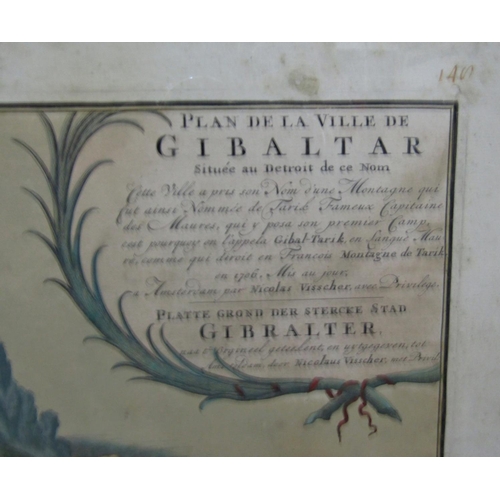 1018 - Nicolaus Visscher (1618-1709) - Hand-coloured engraved map of Gibraltar with inset view and plan of ... 