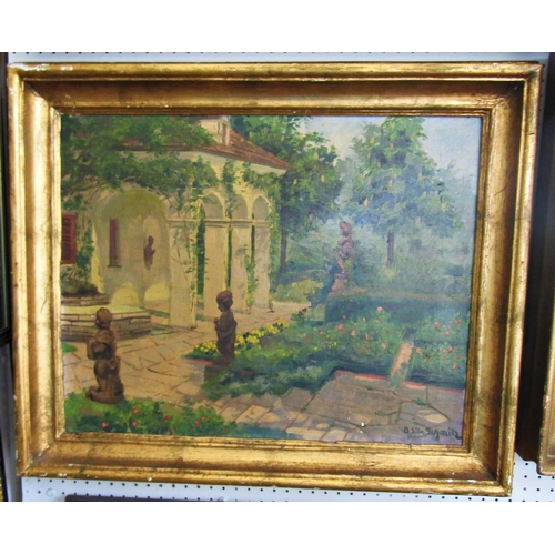 1064 - Bernhard Sylvester Schmitz (1876-?) - Garden Scene, oil on canvas, signed lower right, labelled indi... 