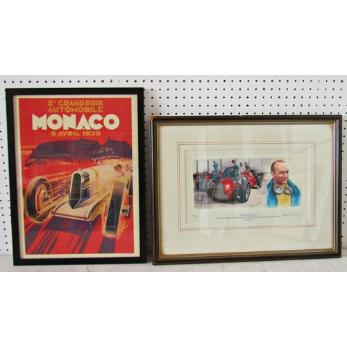 1073 - Seven Racing Prints and Photos to Include: Roland Holt - 'Juan Manuel Fangio' limited edition print,... 