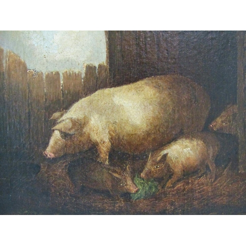 1092 - (19th/20th Century) Sow with Piglets, oil on canvas, unsigned, 30.5 x 25.5 cm, framed