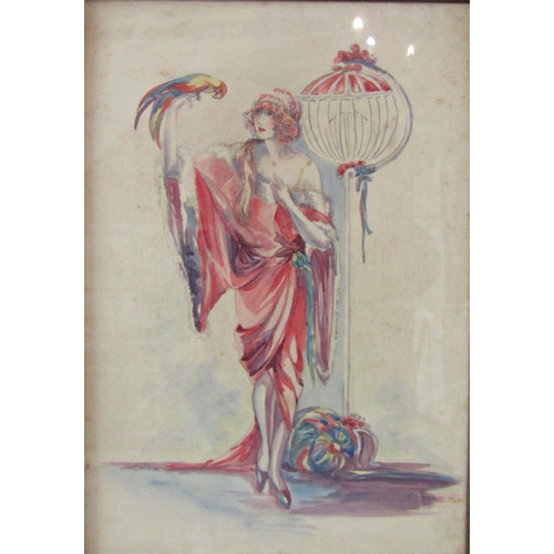 1096 - Daphne Beerling (20th Century) - Three Art Nouveau watercolours of women in draped clothing, all sig... 