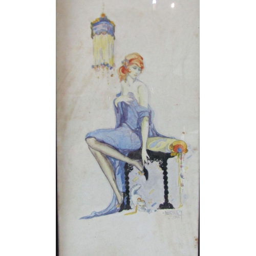 1096 - Daphne Beerling (20th Century) - Three Art Nouveau watercolours of women in draped clothing, all sig... 