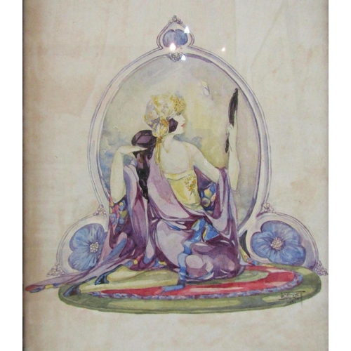 1096 - Daphne Beerling (20th Century) - Three Art Nouveau watercolours of women in draped clothing, all sig... 