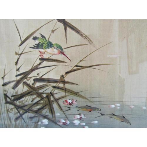 1111 - Two Chinese paintings of birds on silk, both bearing red seal marks, 28 x 34 cm and 33 x 50 cm, both... 