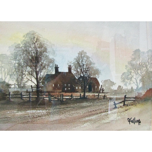 1113 - Three Paintings to Include: Folland - Two landscapes with houses, one watercolour on paper, one oil ... 