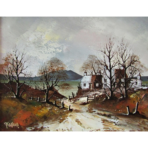 1113 - Three Paintings to Include: Folland - Two landscapes with houses, one watercolour on paper, one oil ... 