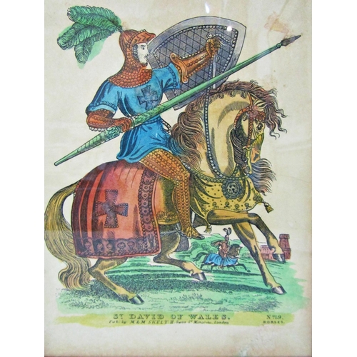 1124 - Two Early Victorian Popular Prints: 'St. David of Wales', hand-coloured engraving, published by M & ... 