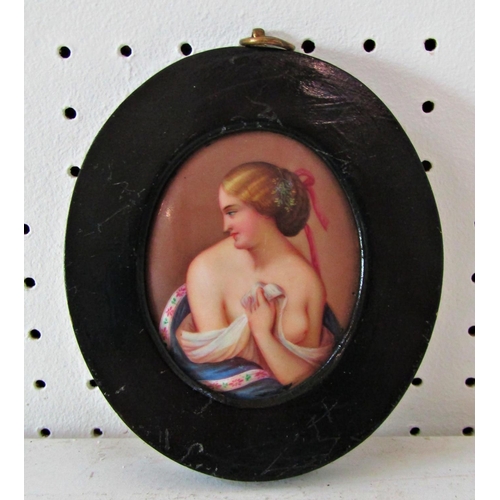 1131 - Miniature Oval Portrait of a Lady on Porcelain, approx. 8 x 6 cm, framed