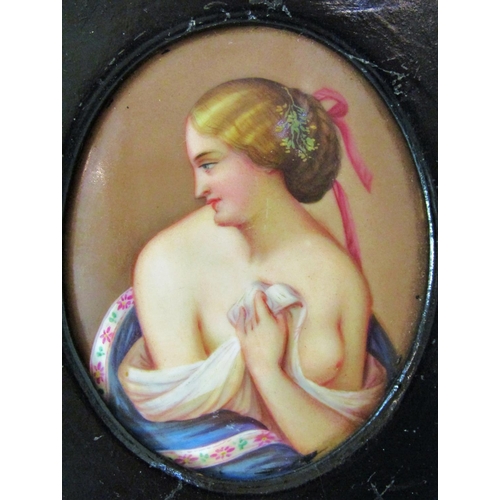 1131 - Miniature Oval Portrait of a Lady on Porcelain, approx. 8 x 6 cm, framed