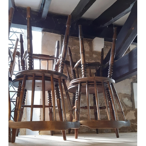 3073 - A set of four Swedish stickback dining chairs with circular seats and a further Windsor rocking chai... 