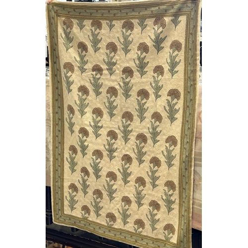 2690 - A Kashmiri hand chain stitched wool tapestry with an all over single flower patterned on a circular ... 