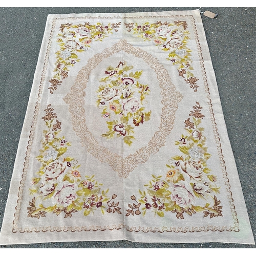 2695 - An 18th century style tapestry wall hanging with a lime green floral design on fawn ground, and anot... 