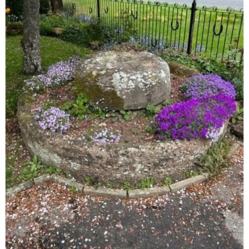 730 - An ancient natural stone cider press, the base 230cm diameter, the top part 97cm diameter, 40cm deep... 