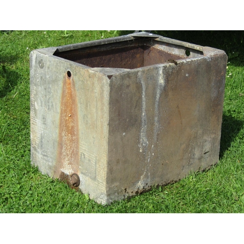 714 - A reclaimed rectangular galvanised steel water tank 62 cm long x 46 cm wide x 50 cm high together wi... 